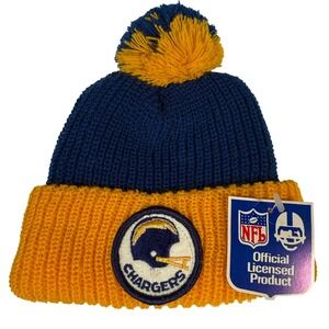 NFL Beanie San Diego Chargers Kids OS Blue Yellow Vintage Deadstock Pom Knit Hat